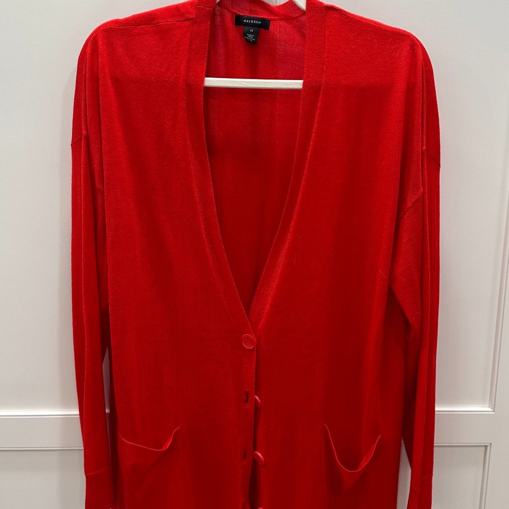 Halogen Long Button Cardigan XL Red